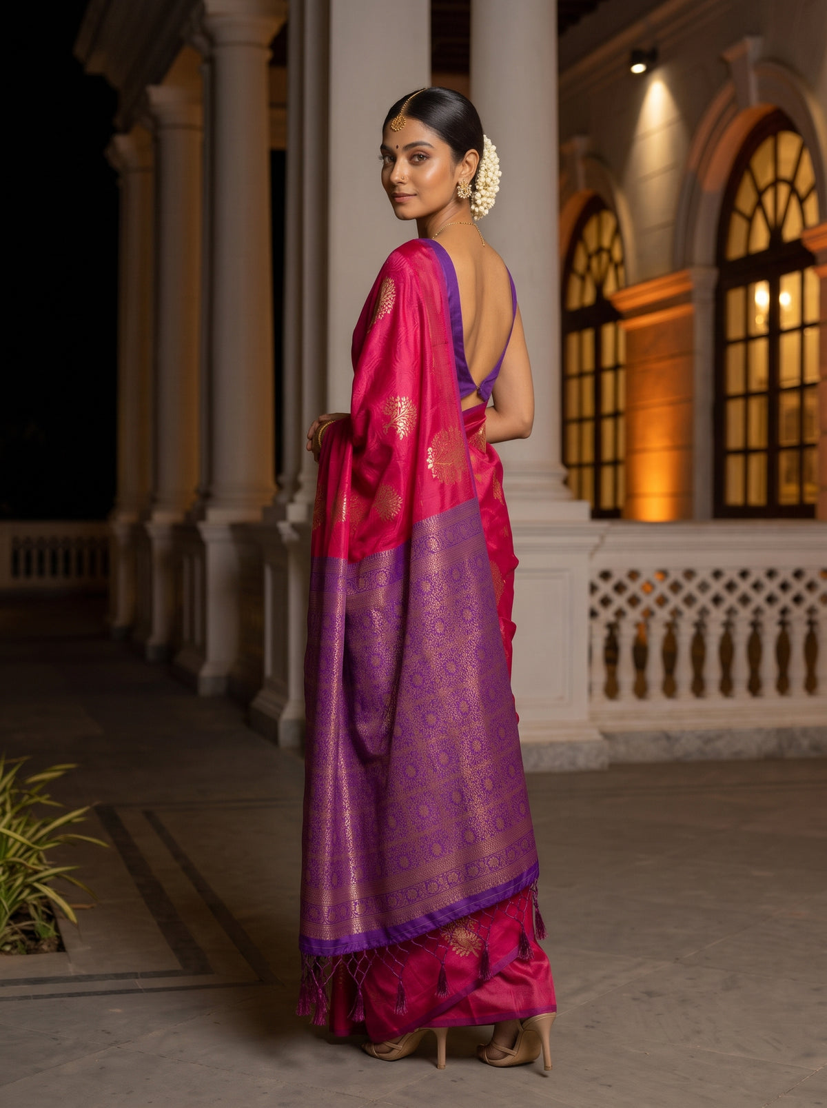 MIMOSA Strawberry Kanjivaram Art Silk Saree — pose 7 styling detail