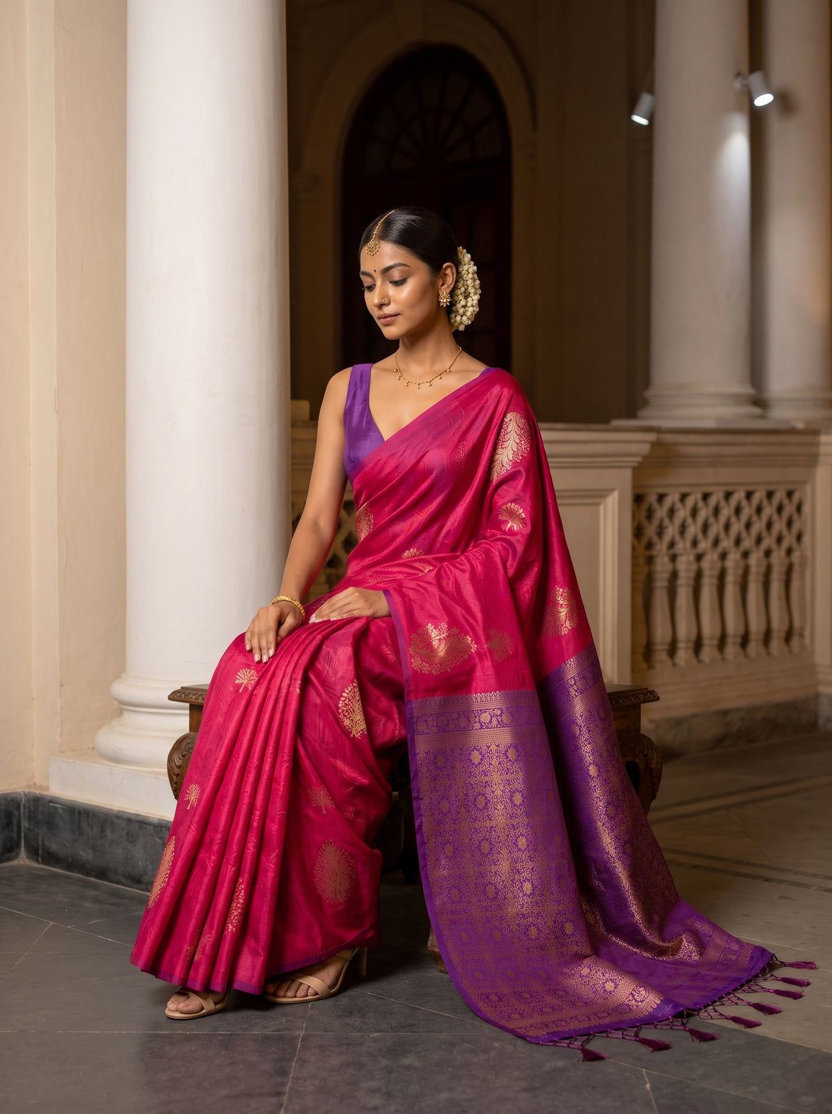 MIMOSA Strawberry Kanjivaram Art Silk Saree — pose 8 styling detail
