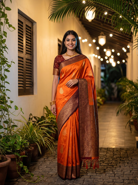 MIMOSA Gold Kanjivaram Art Silk Saree — AI Model lifestyle pose
