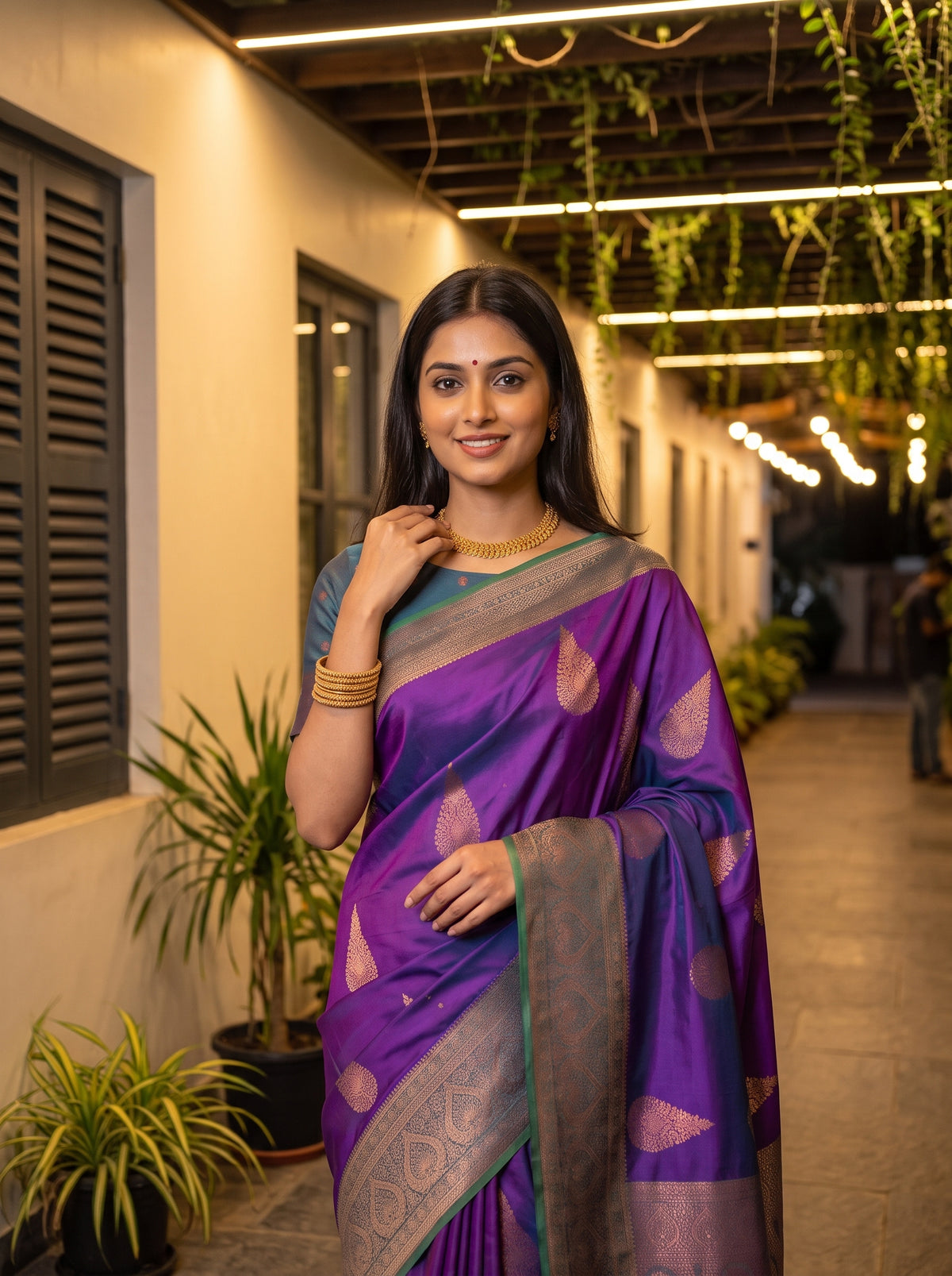 MIMOSA Purple Kanjivaram Saree — pose 10 styling detail