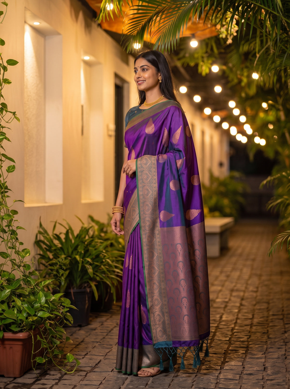 MIMOSA Purple Kanjivaram Saree — pose 3 styling detail