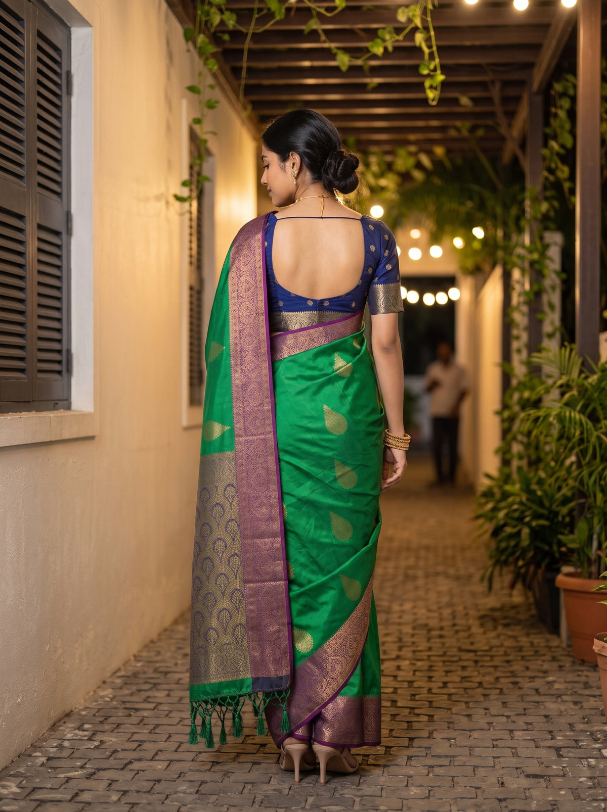 MIMOSA Rama Kanjivaram Art Silk Saree — pallu and body shot