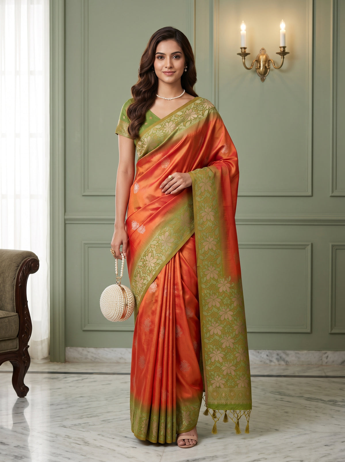 MIMOSA Mustard Kanjivaram Saree — front view on mannequin