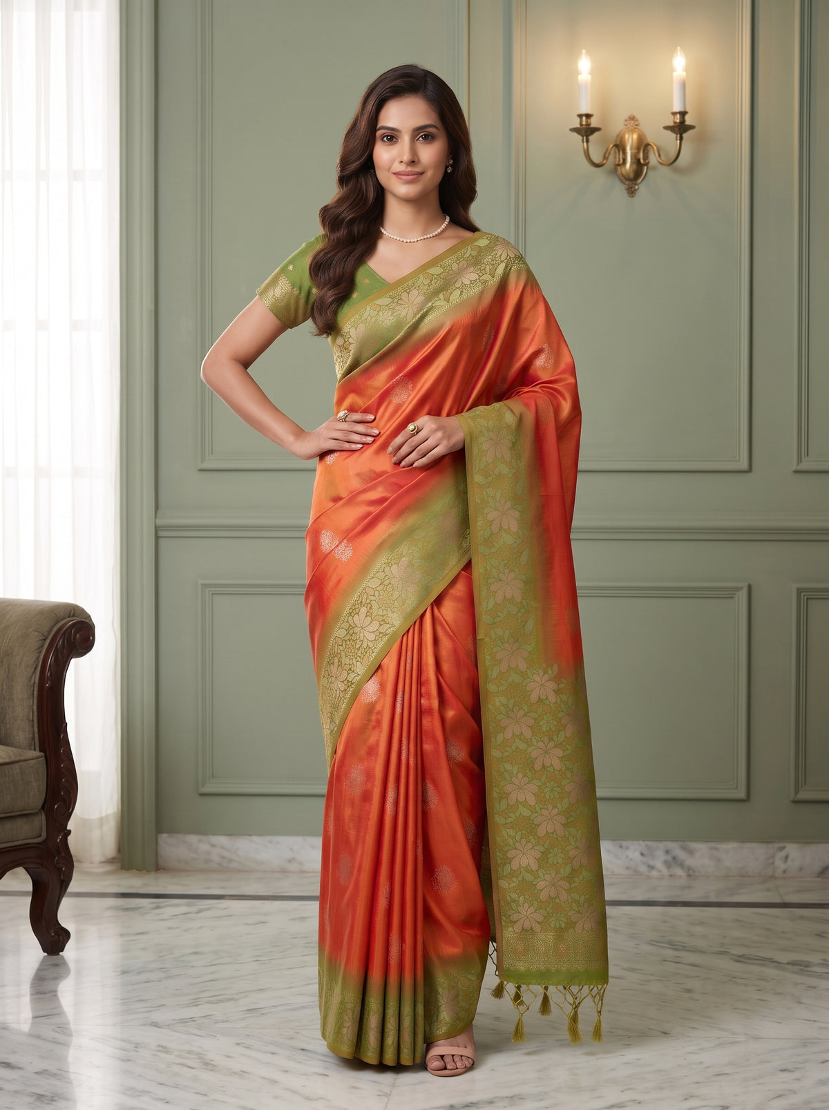 MIMOSA Mustard Kanjivaram Saree — pose 4 styling detail