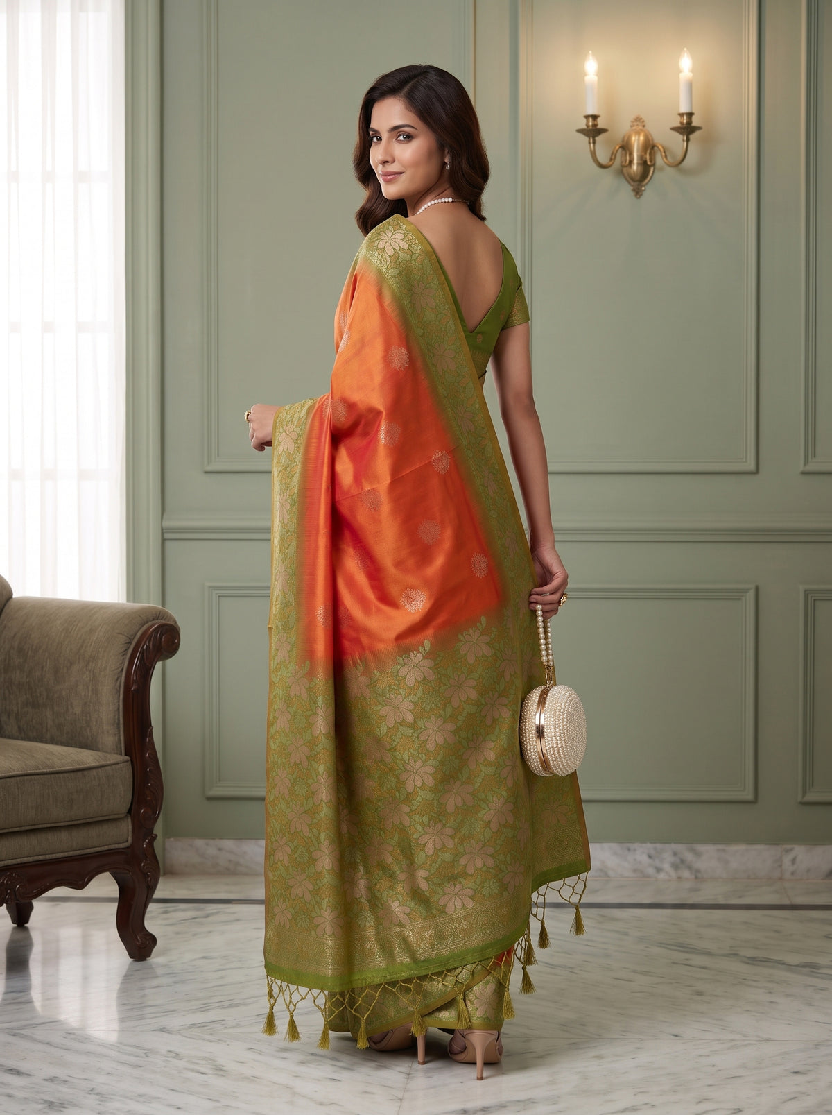 MIMOSA Mustard Kanjivaram Saree — pose 7 styling detail