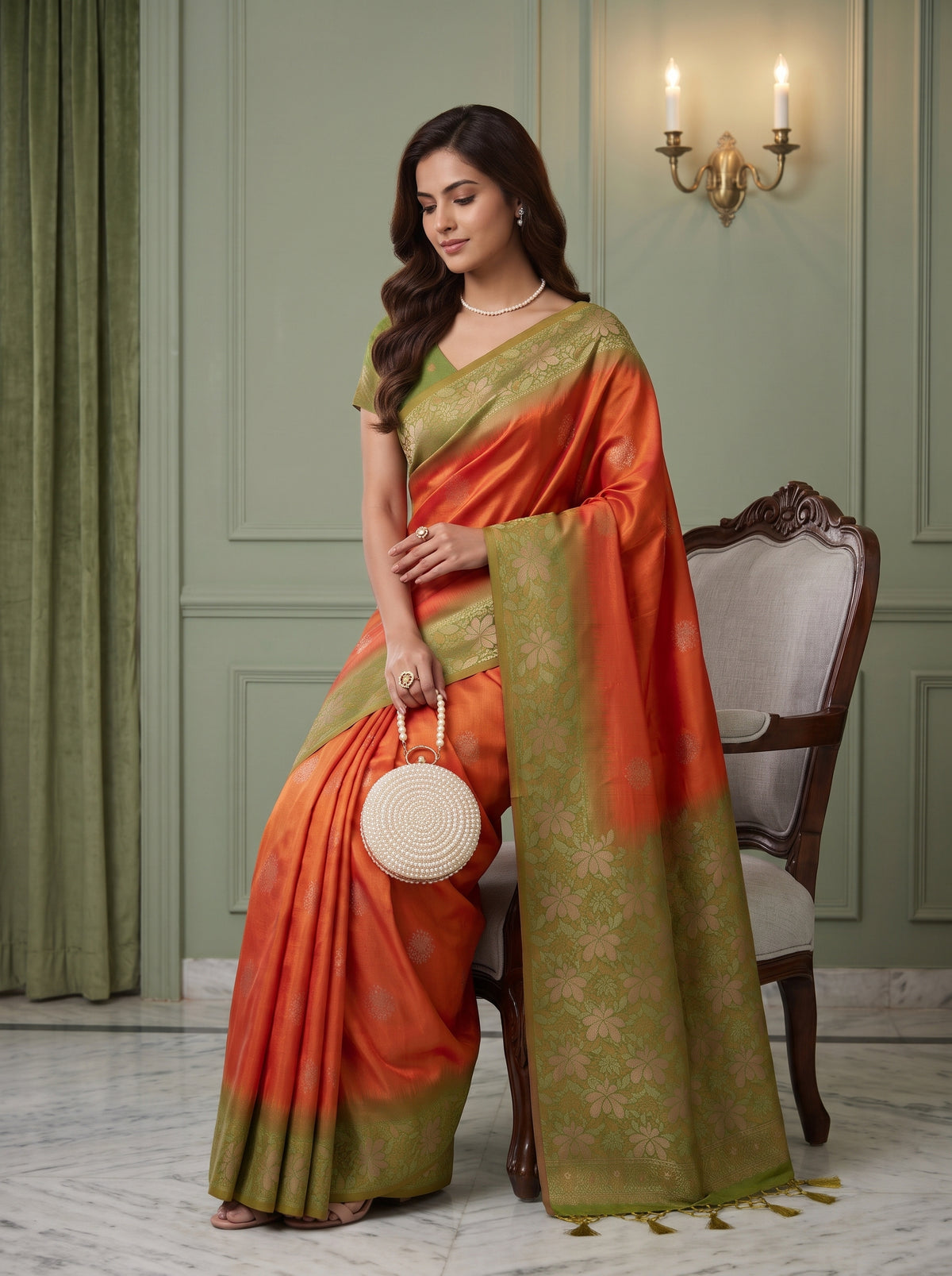 MIMOSA Mustard Kanjivaram Saree — pose 8 styling detail