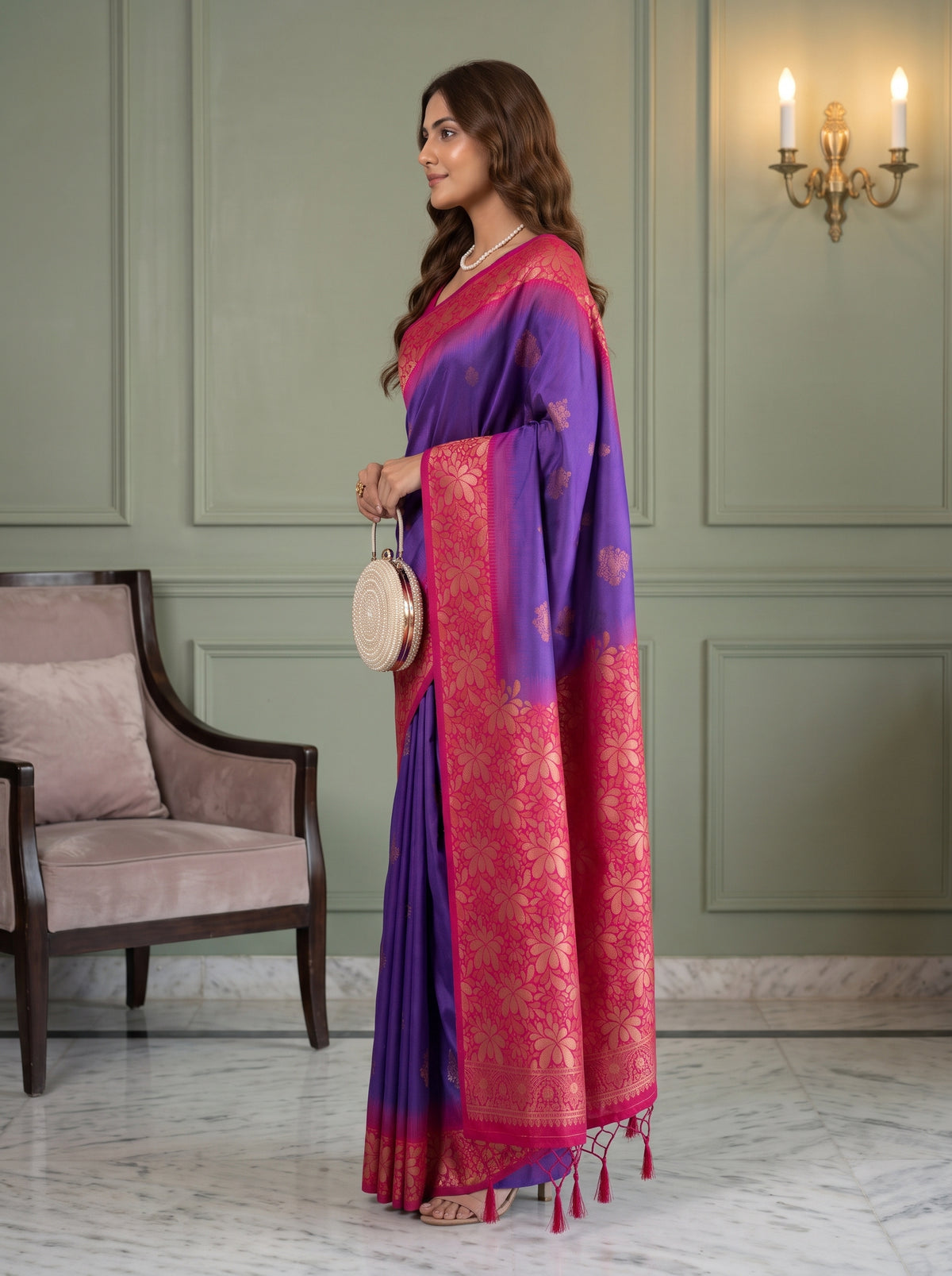 MIMOSA Purple Kanjivaram Saree — pose 3 styling detail