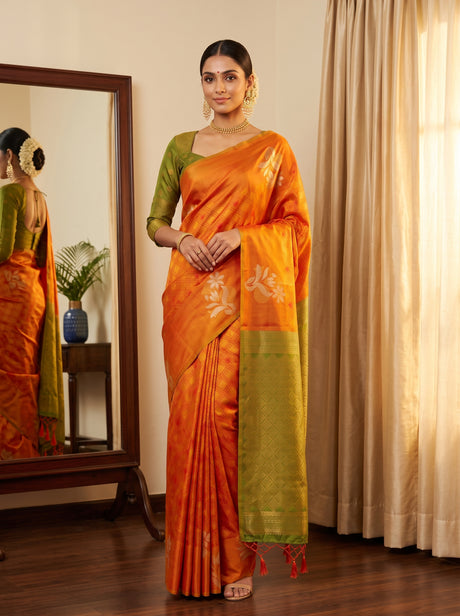 MIMOSA Gold Kanjivaram Saree — front view on mannequin