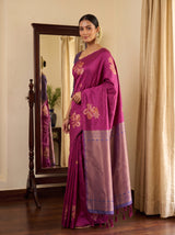 MIMOSA Wine Kanjivaram Saree — pose 5 styling detail