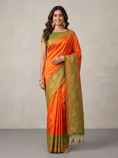 MIMOSA Gold Kanjivaram Art Silk Saree — AI Model lifestyle pose