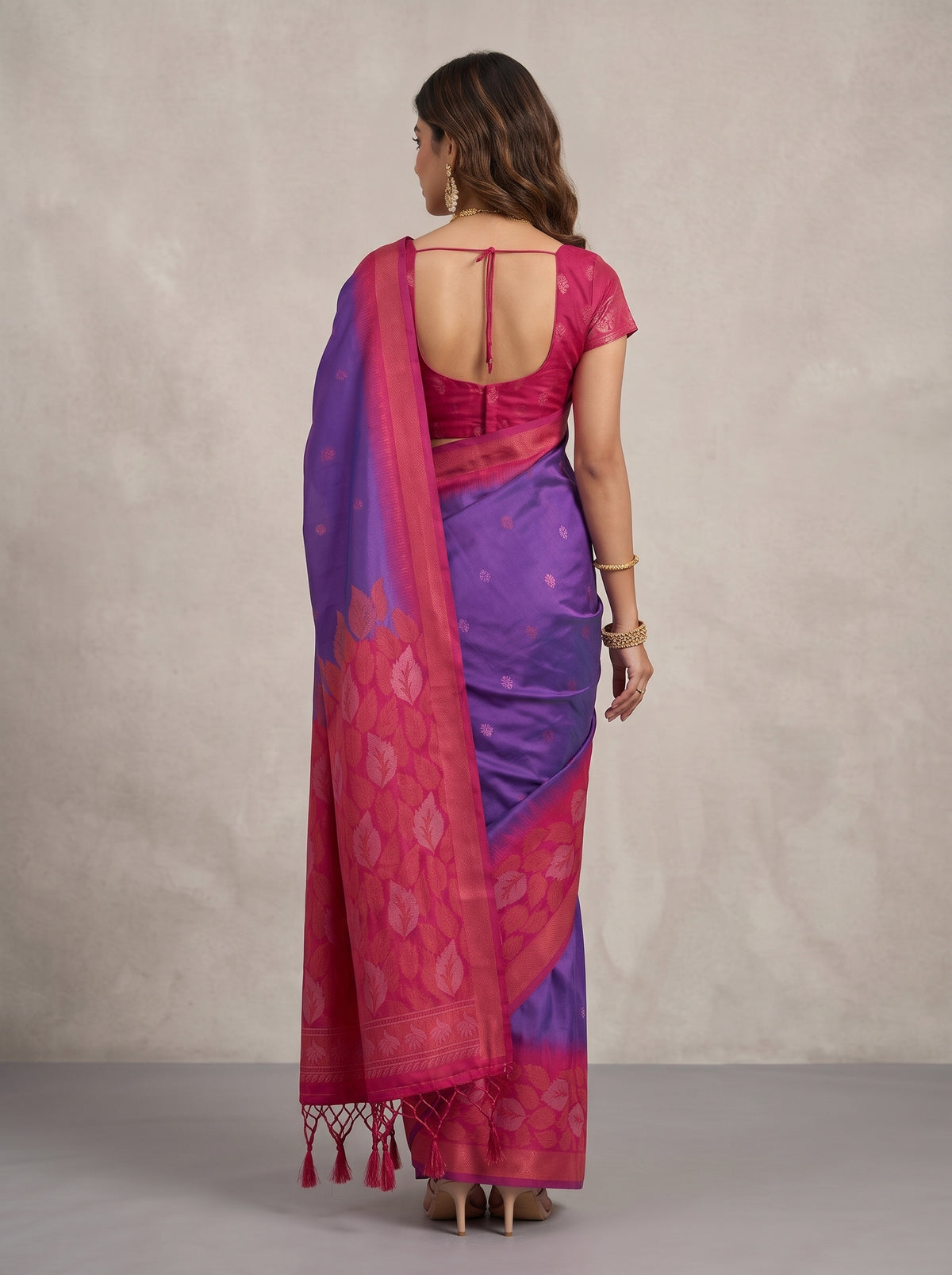 MIMOSA Violet Kanjivaram Art Silk Saree — pallu and body details
