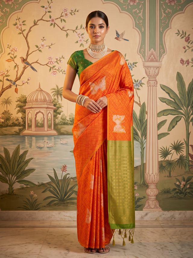 MIMOSA Gold Kanjivaram Art Silk Saree — AI model lifestyle pose