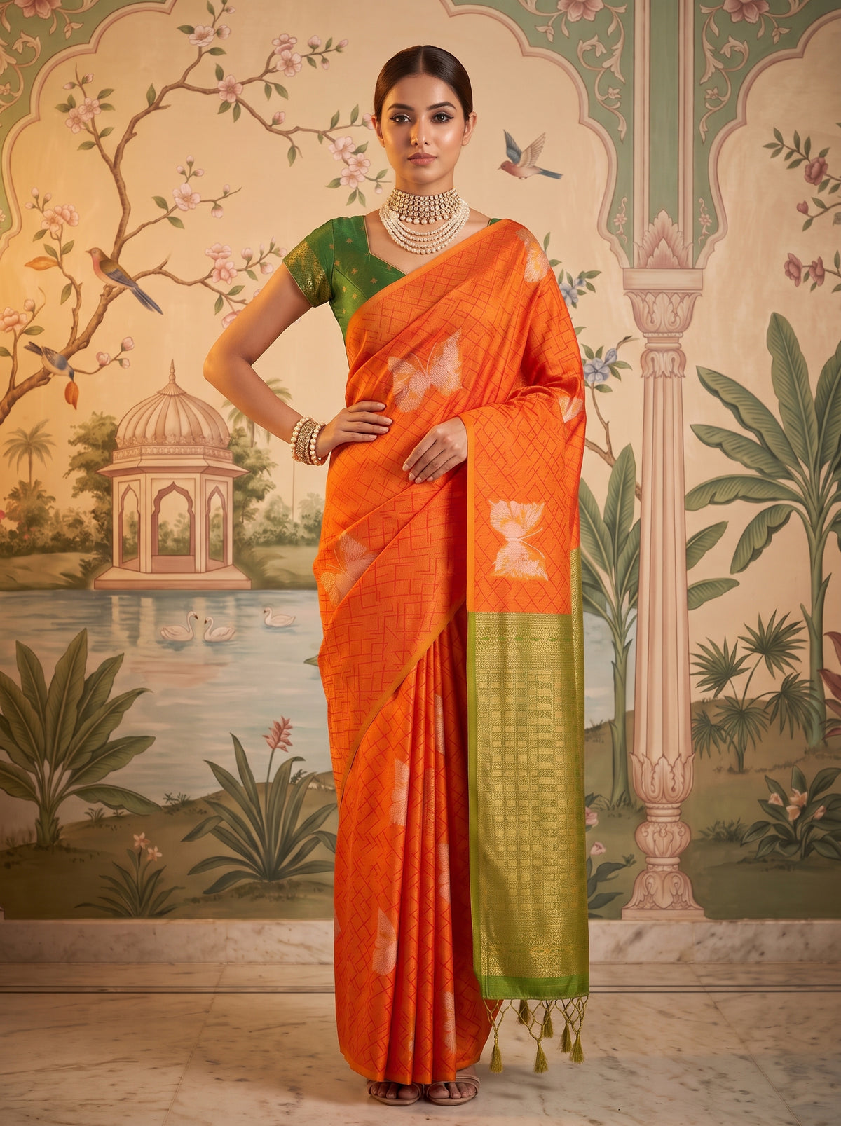 MIMOSA Gold Kanjivaram Saree — pose 4 styling detail