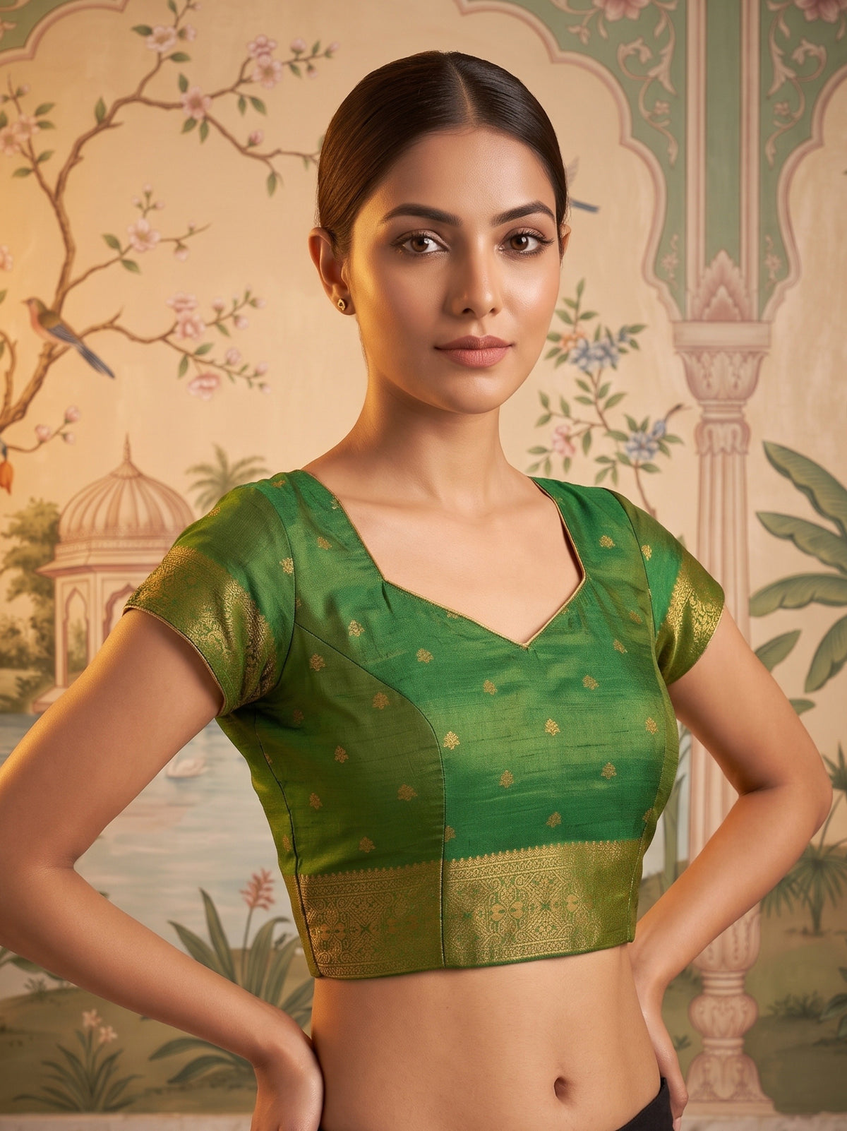 MIMOSA Gold Kanjivaram Saree — blouse close-up