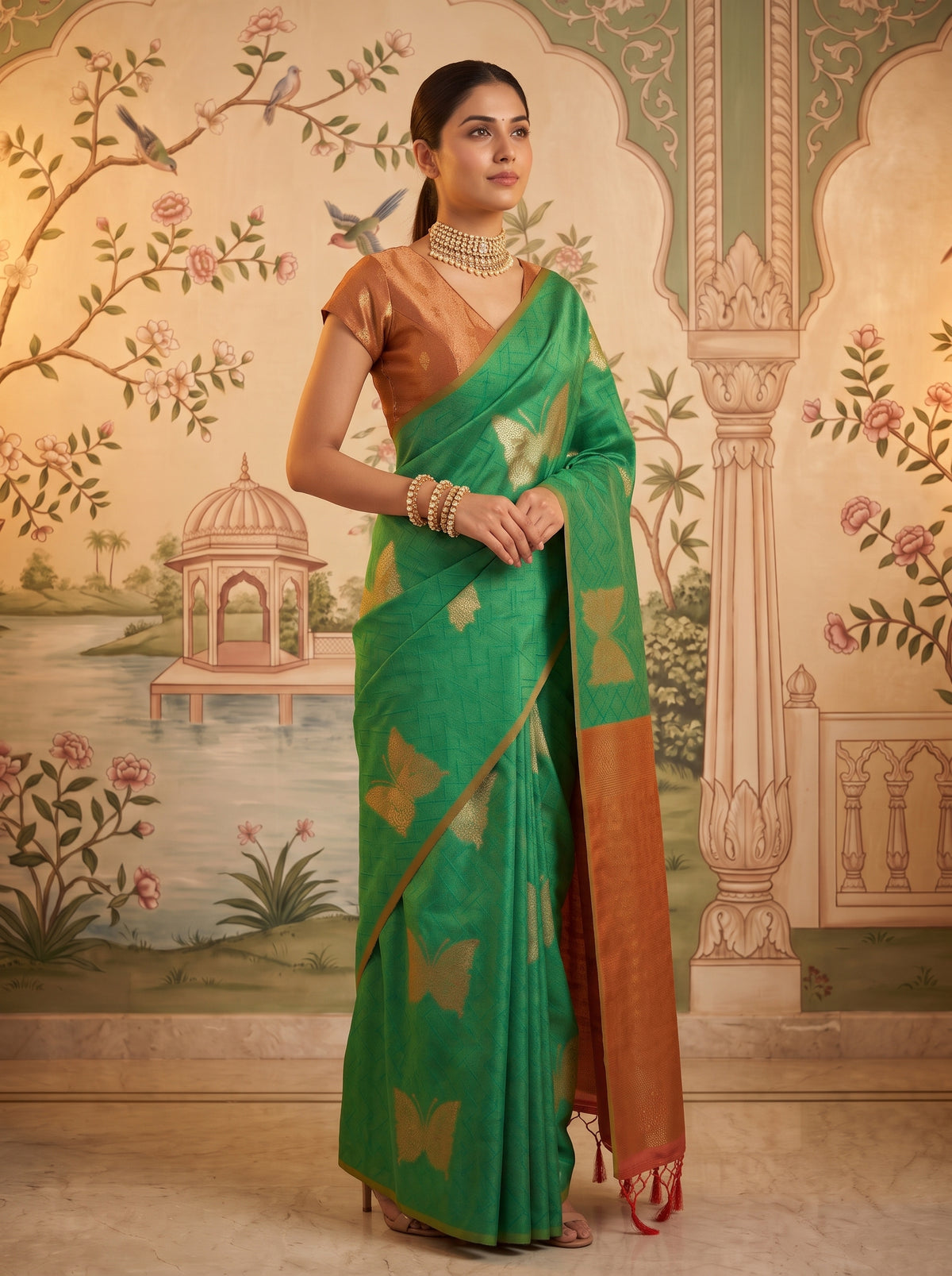 MIMOSA Rama Kanjivaram Saree — pose 5 styling detail