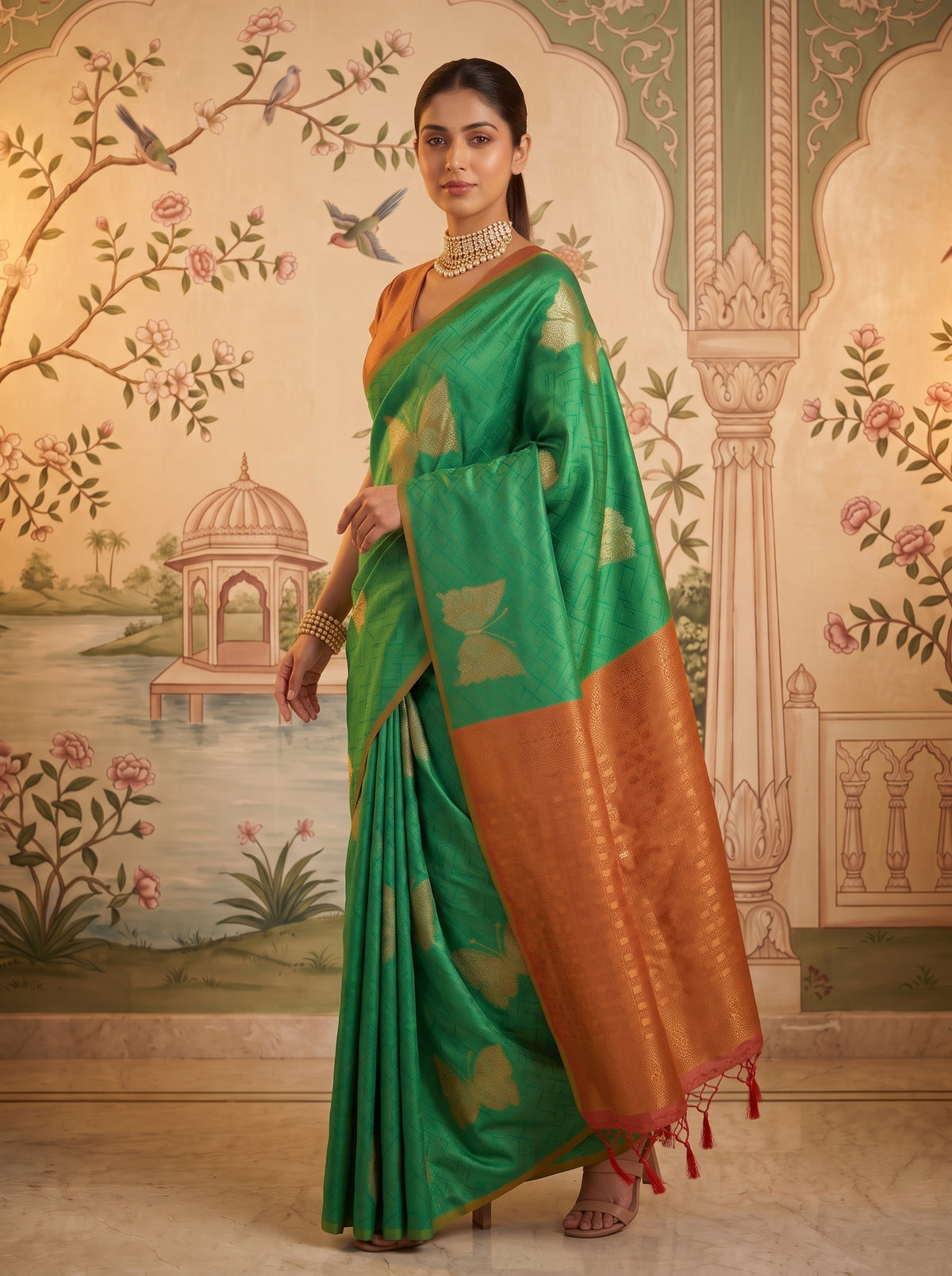 MIMOSA Rama Kanjivaram Saree — pose 9 styling detail
