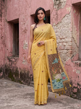 MIMOSA Gold Bhagalpuri Cotton Saree — pose 6 styling detail
