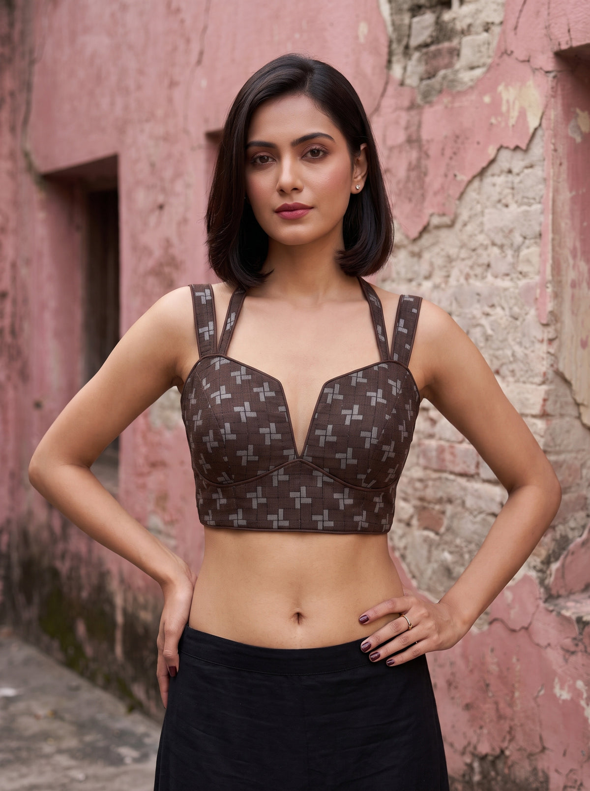 MIMOSA Gold Bhagalpuri Cotton Saree — blouse close-up