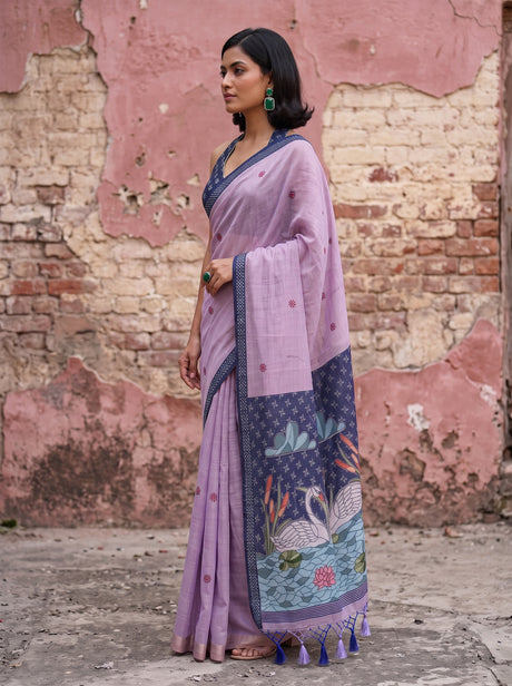 MIMOSA Lavender Bhagalpuri Cotton Saree — pose 3 styling detail