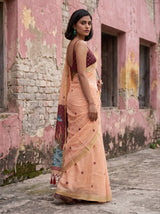 MIMOSA Peach Bhagalpuri Cotton Saree — pose 5 styling detail