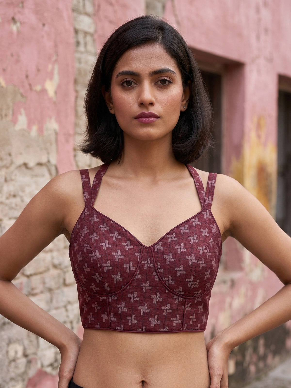 MIMOSA Peach Bhagalpuri Cotton Saree — blouse close-up
