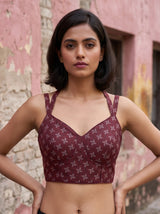 MIMOSA Peach Bhagalpuri Cotton Saree — blouse close-up