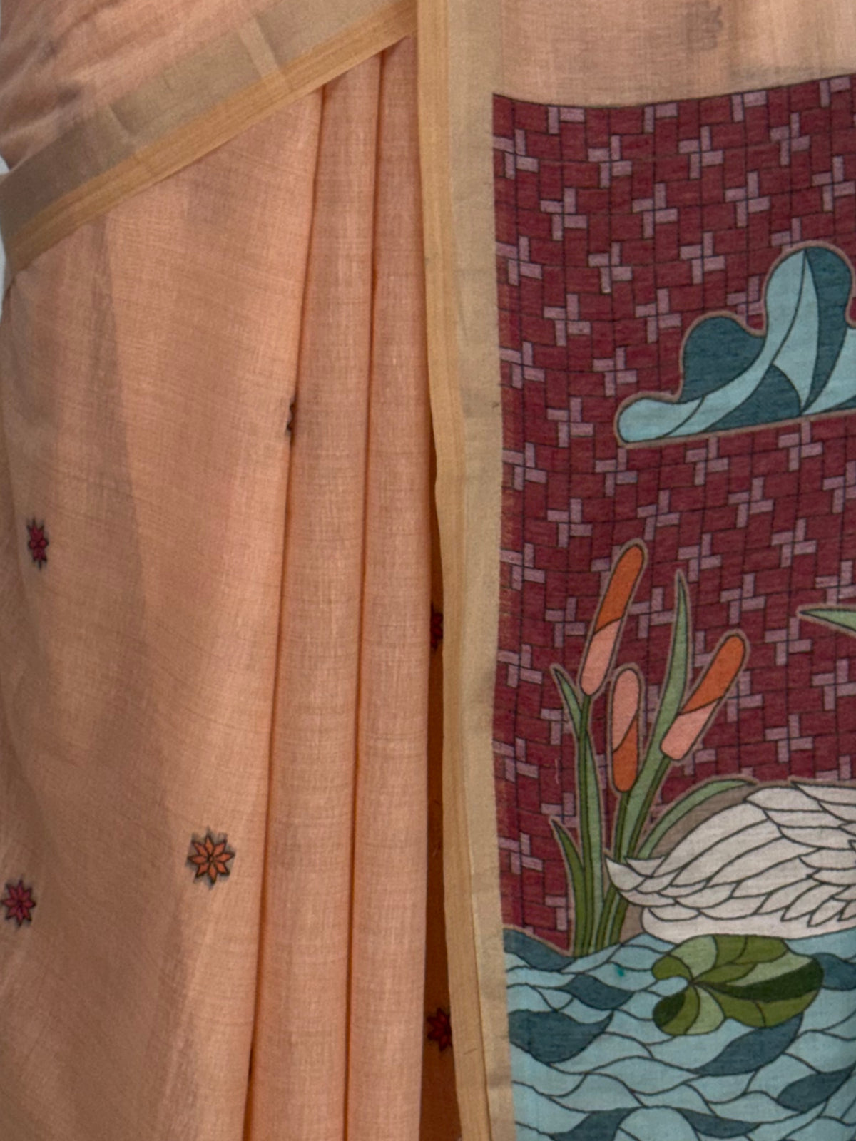 MIMOSA Peach Bhagalpuri Cotton Saree — fleets shot full lifestyle