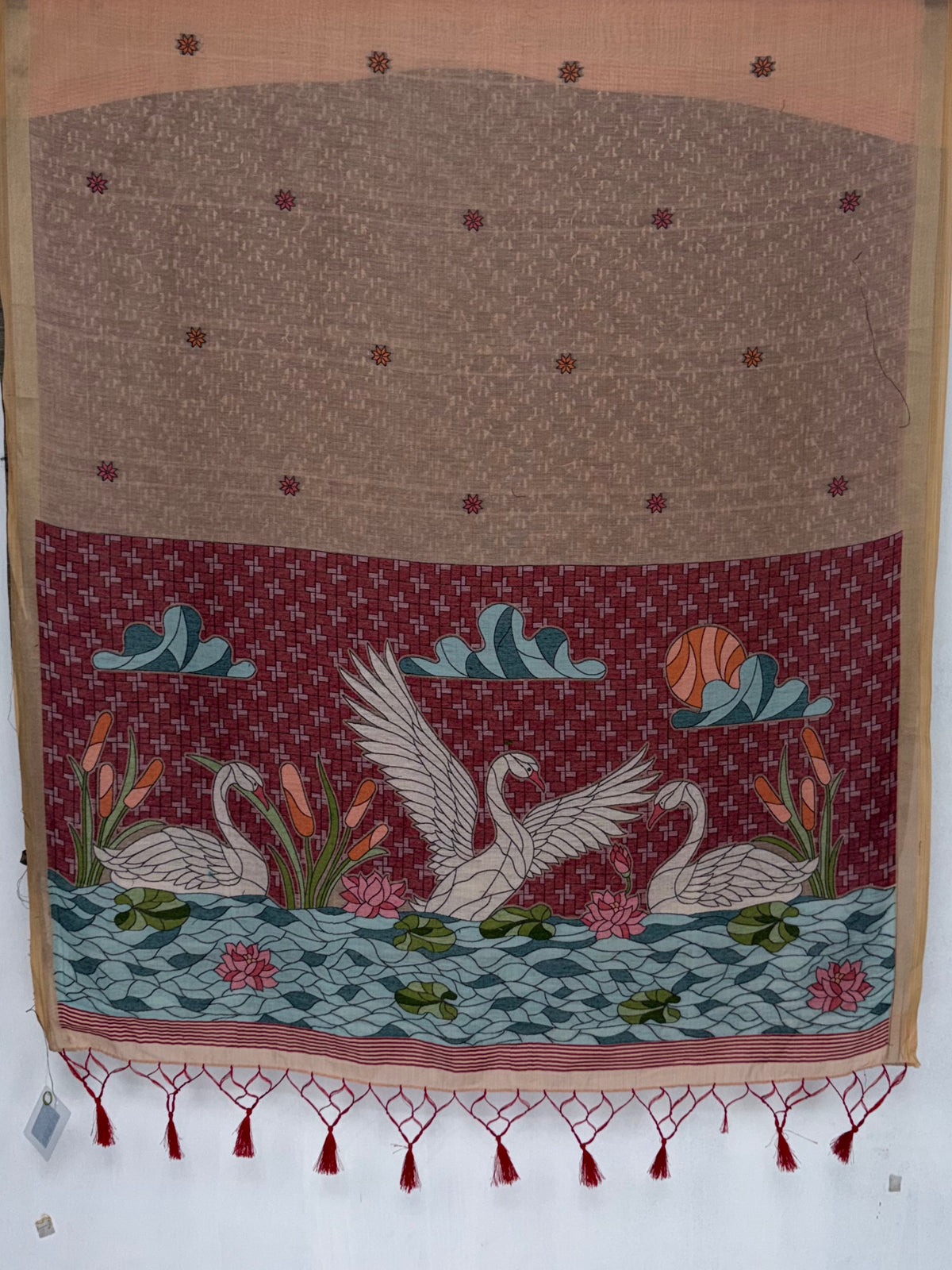 MIMOSA Peach Bhagalpuri Cotton Saree — pallu and zari work detail