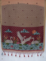 MIMOSA Peach Bhagalpuri Cotton Saree — pallu and zari work detail