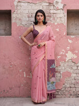 MIMOSA Pink Bhagalpuri Cotton Saree — pose 4 styling detail