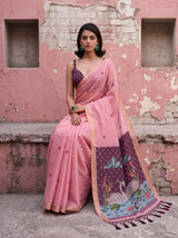 MIMOSA Pink Bhagalpuri Cotton Saree — pose 8 styling detail
