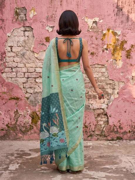 MIMOSA Rama Bhagalpuri Cotton Saree — pose 2 styling detail