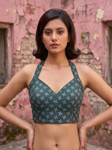 MIMOSA Rama Bhagalpuri Cotton Saree — blouse close-up