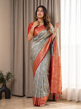 MIMOSA Bottle Green Kanjivaram Saree — pose 5 styling detail