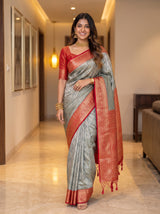 MIMOSA Bottle Green Kanjivaram Saree — pose 6 styling detail