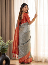 MIMOSA Bottle Green Kanjivaram Saree — pose 7 styling detail