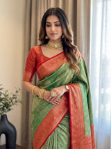 MIMOSA Green Kanjivaram Saree — pose 10 styling detail