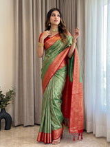 MIMOSA Green Kanjivaram Saree — pose 5 styling detail