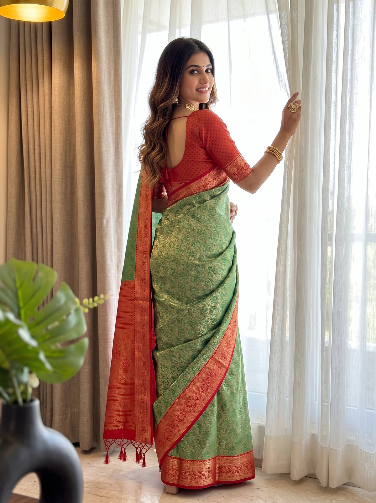 MIMOSA Green Kanjivaram Saree — pose 7 styling detail