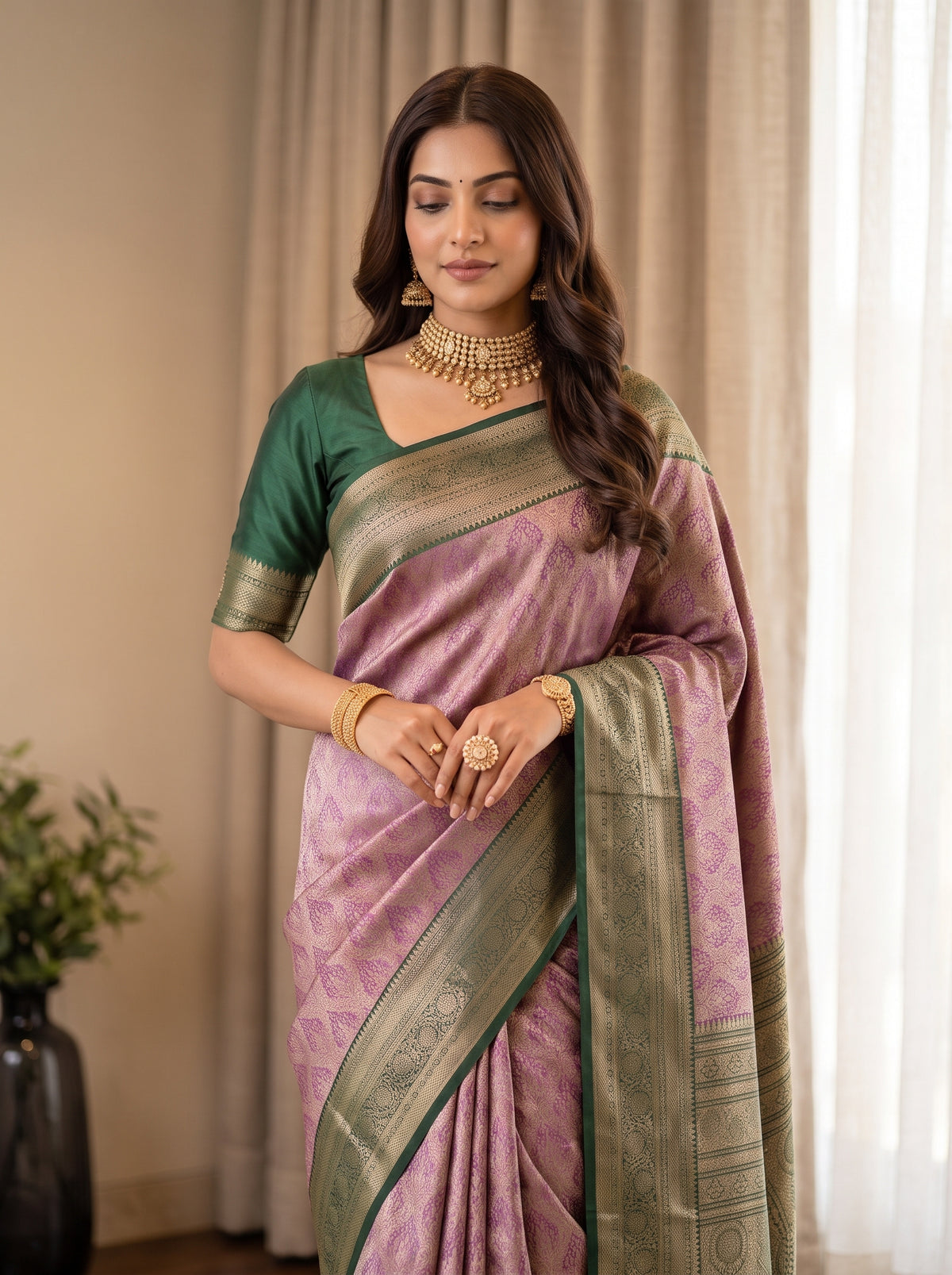 MIMOSA Magenta Kanjivaram Saree — pose 10 styling detail