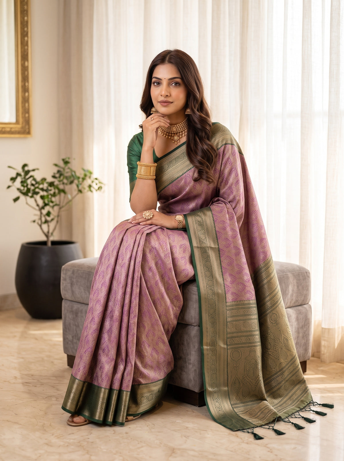 MIMOSA Magenta Kanjivaram Saree — pose 8 styling detail