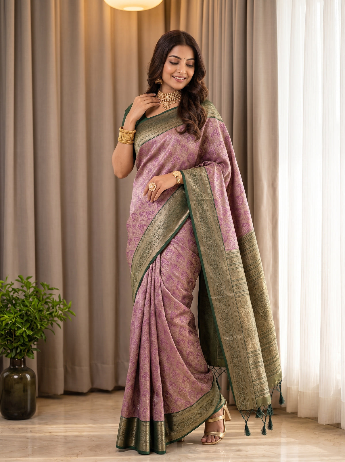 MIMOSA Magenta Kanjivaram Saree — pose 9 styling detail