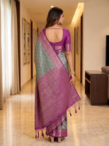 MIMOSA Sapphire Kanjivaram Saree — pose 2 styling detail