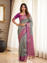 MIMOSA Sapphire Kanjivaram Saree — pose 4 styling detail