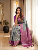 MIMOSA Sapphire Kanjivaram Saree — pose 8 styling detail