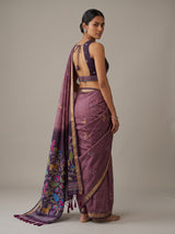 MIMOSA Wine Bhagalpuri Cotton linen Saree — close-up of model's arm and waist