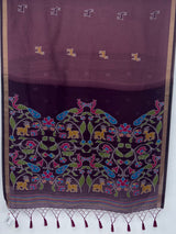 MIMOSA Wine Bhagalpuri Cotton linen Saree — pallu and zari work detail