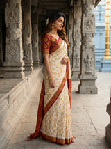 MIMOSA White Kanjivaram Art Silk Saree — Blouse detail