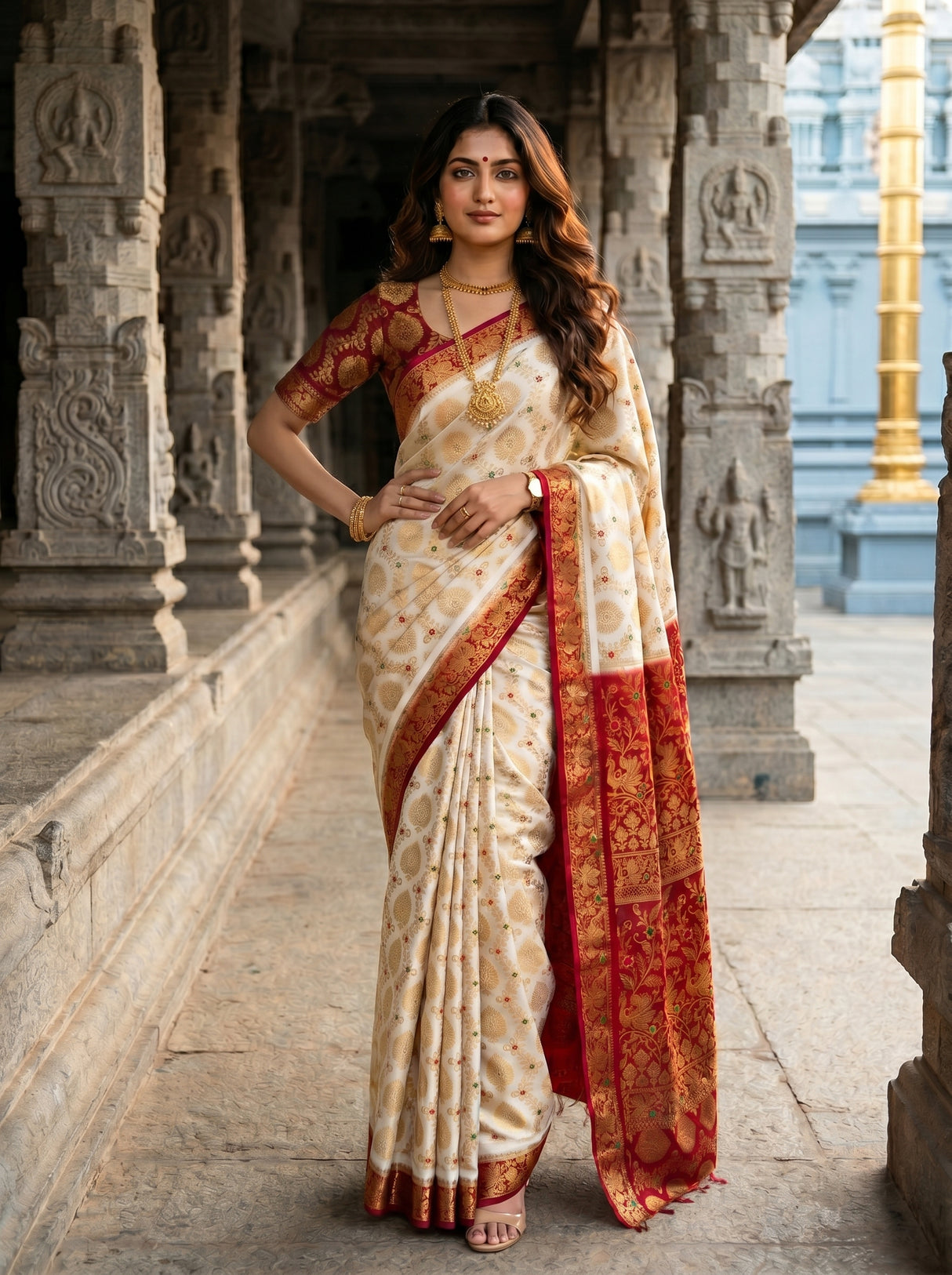 MIMOSA White Kanjivaram Saree — pose 4 styling detail
