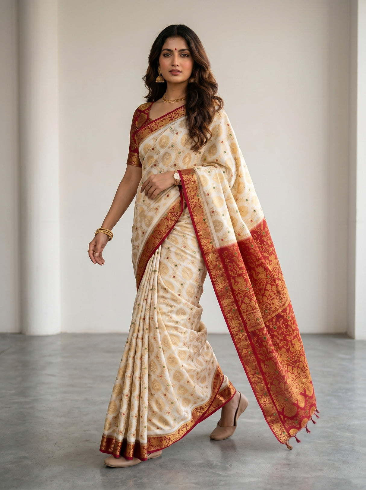 MIMOSA White Kanjivaram Saree — pose 6 styling detail
